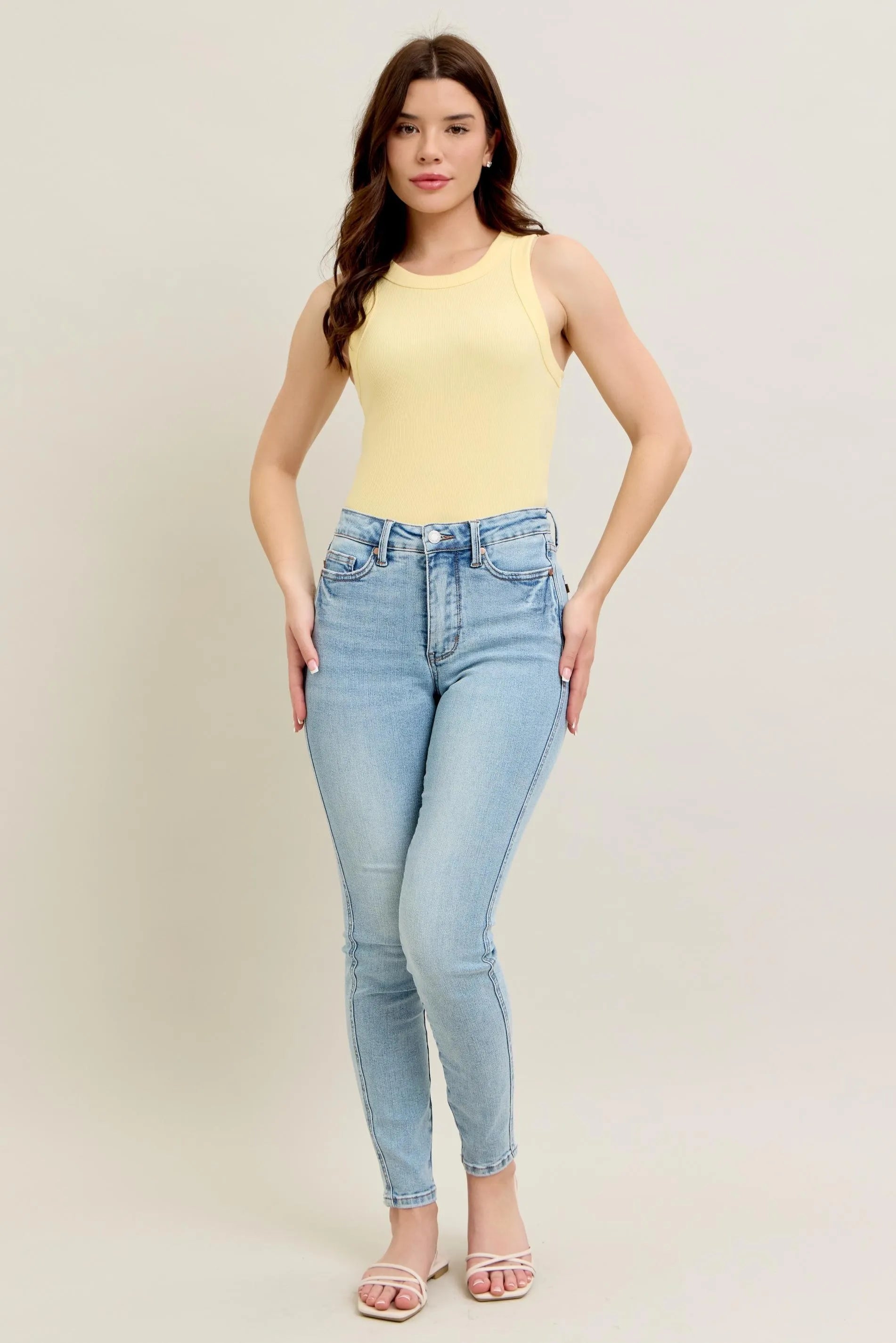 Judy Blue Women's Mid Rise Tummy Control Vintage Wash Skinny Jeans Plus Size