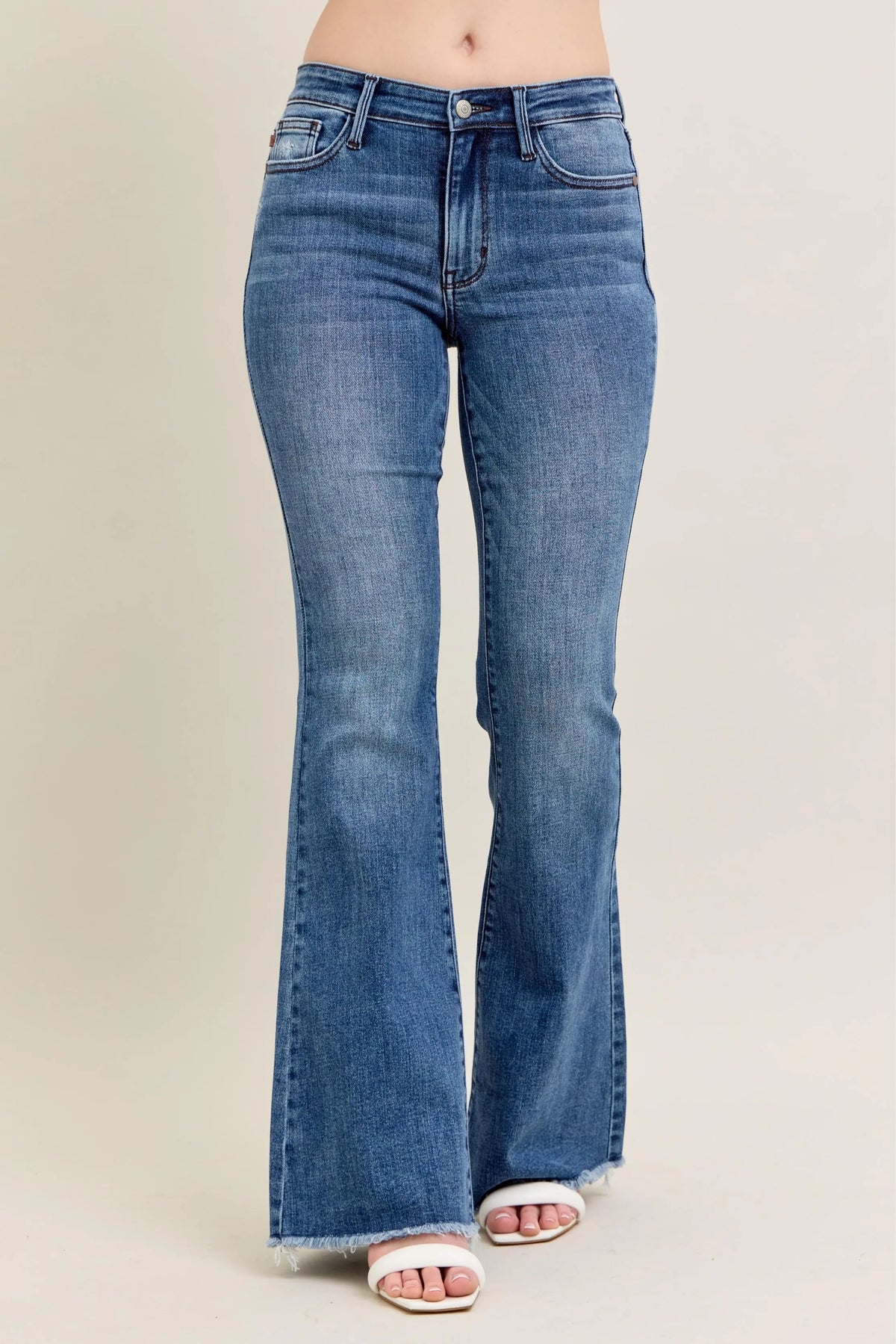 Judy Blue Women's Mr Vintage Wash Flare Jeans W/ Destroy and Fray Hem Plus Size