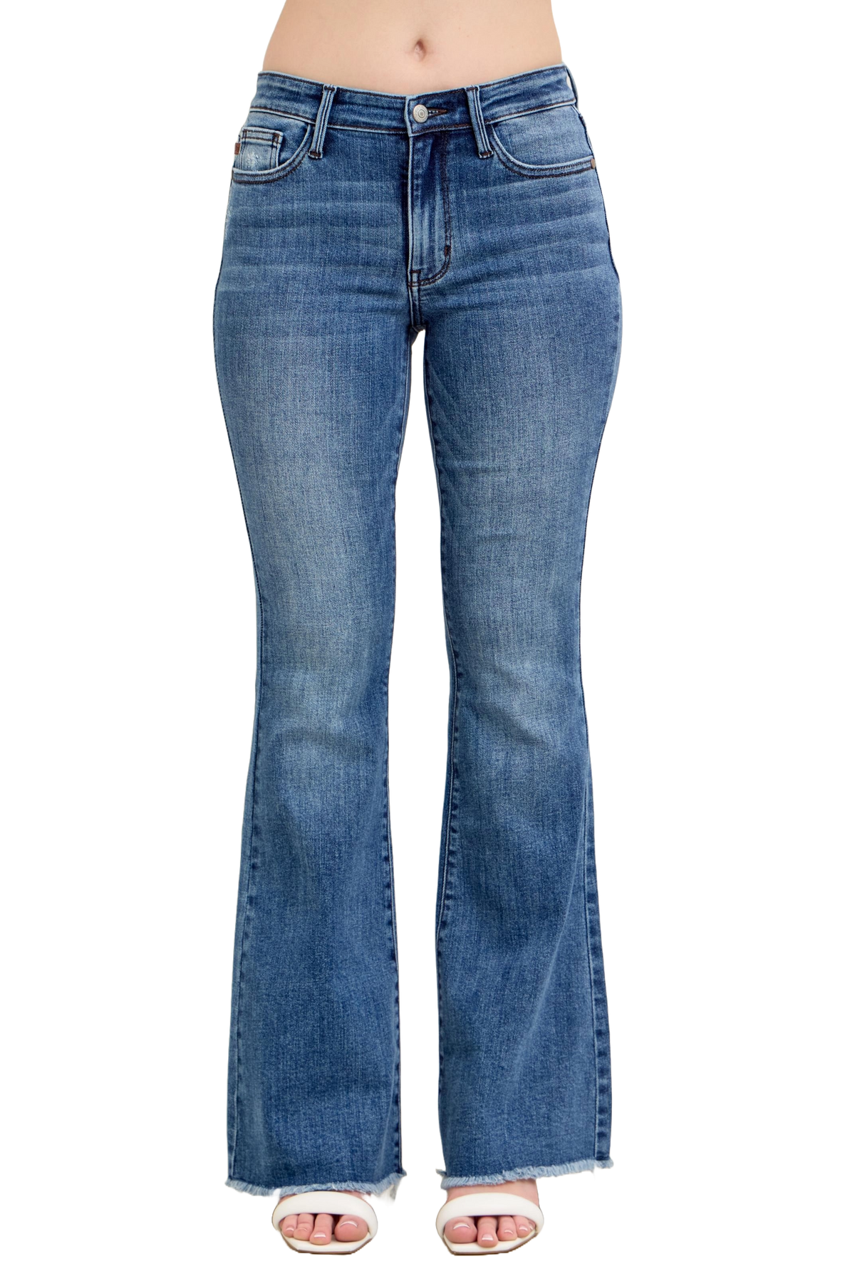 Judy Blue Women's Mr Vintage Wash Flare Jeans W/ Destroy and Fray Hem Plus Size