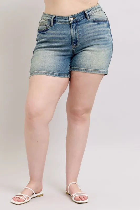 Judy Blue Women's V-Front Vintage Wash Shorts Plus Size