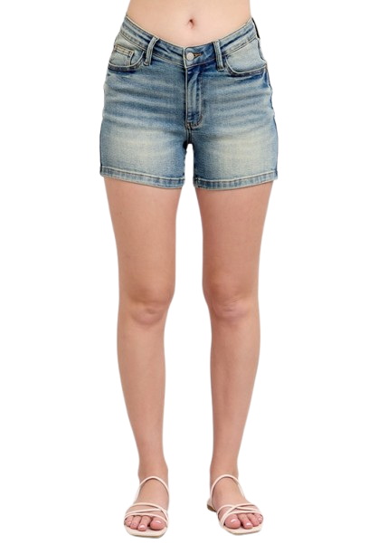 Judy Blue Women's V-Front Vintage Wash Shorts Plus Size