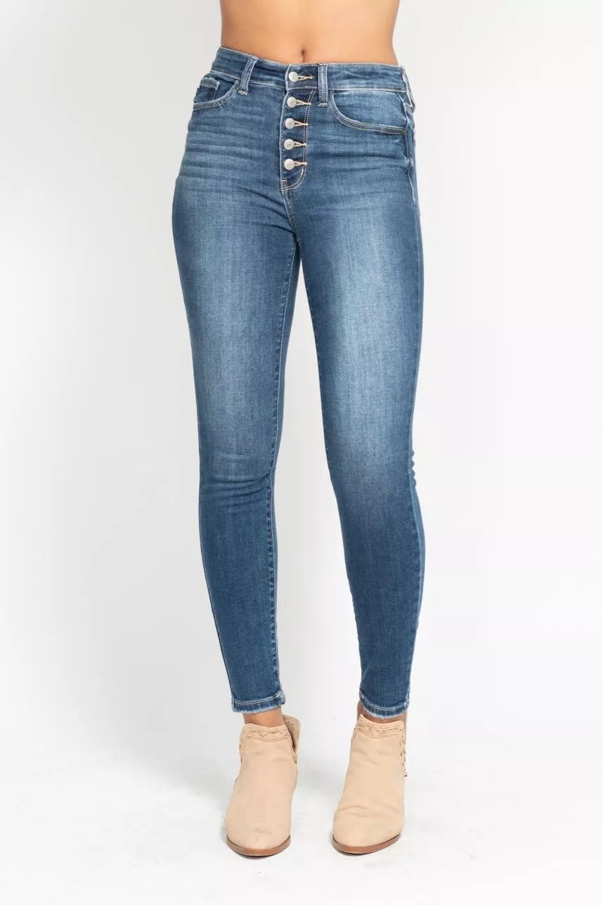 Judy Blue High Rise Button Fly Skinny Jeans – Flattering Trendy Fit