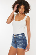 Kan Can Distressed Button Fly Denim Shorts