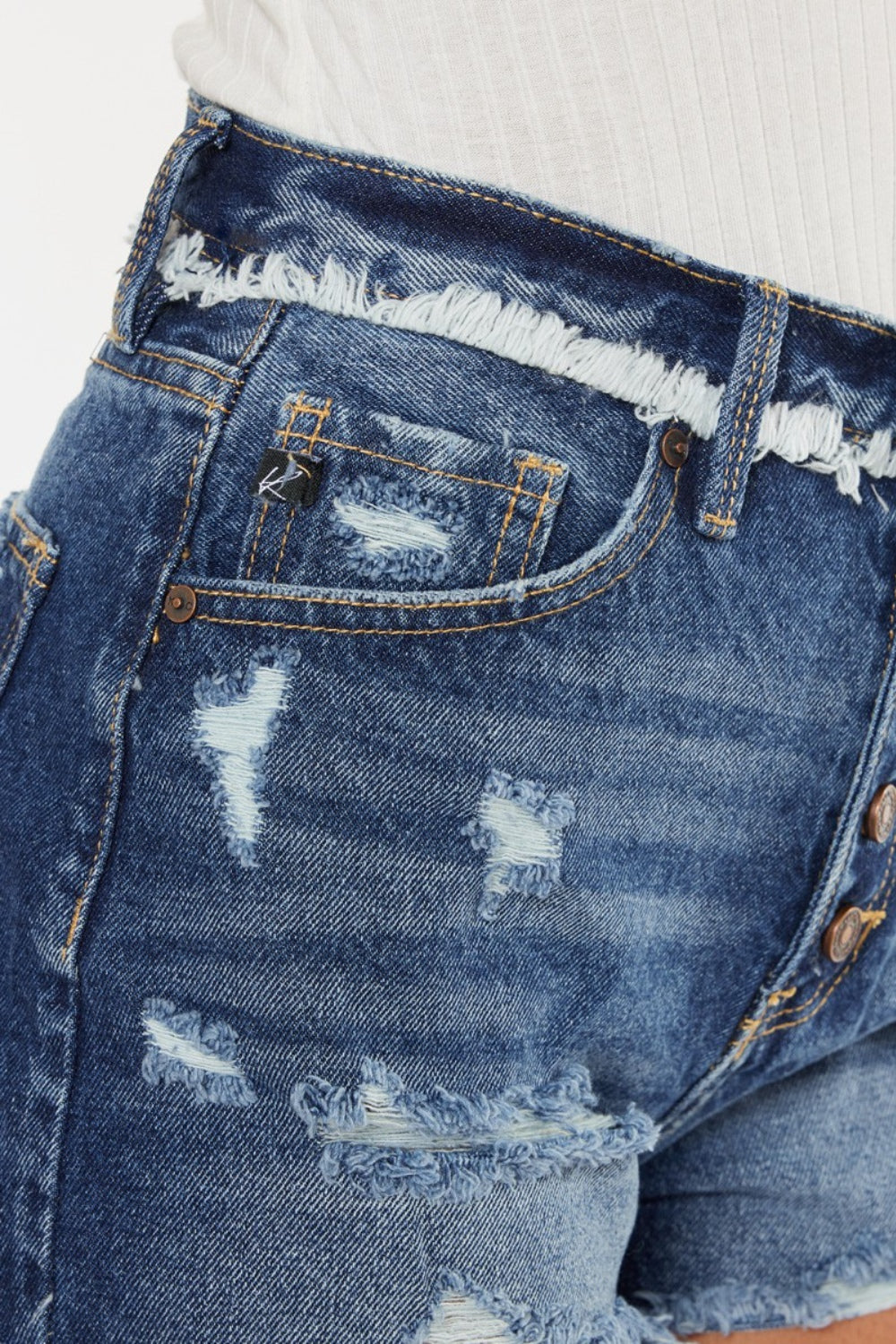 Kan Can Distressed Button Fly Denim Shorts