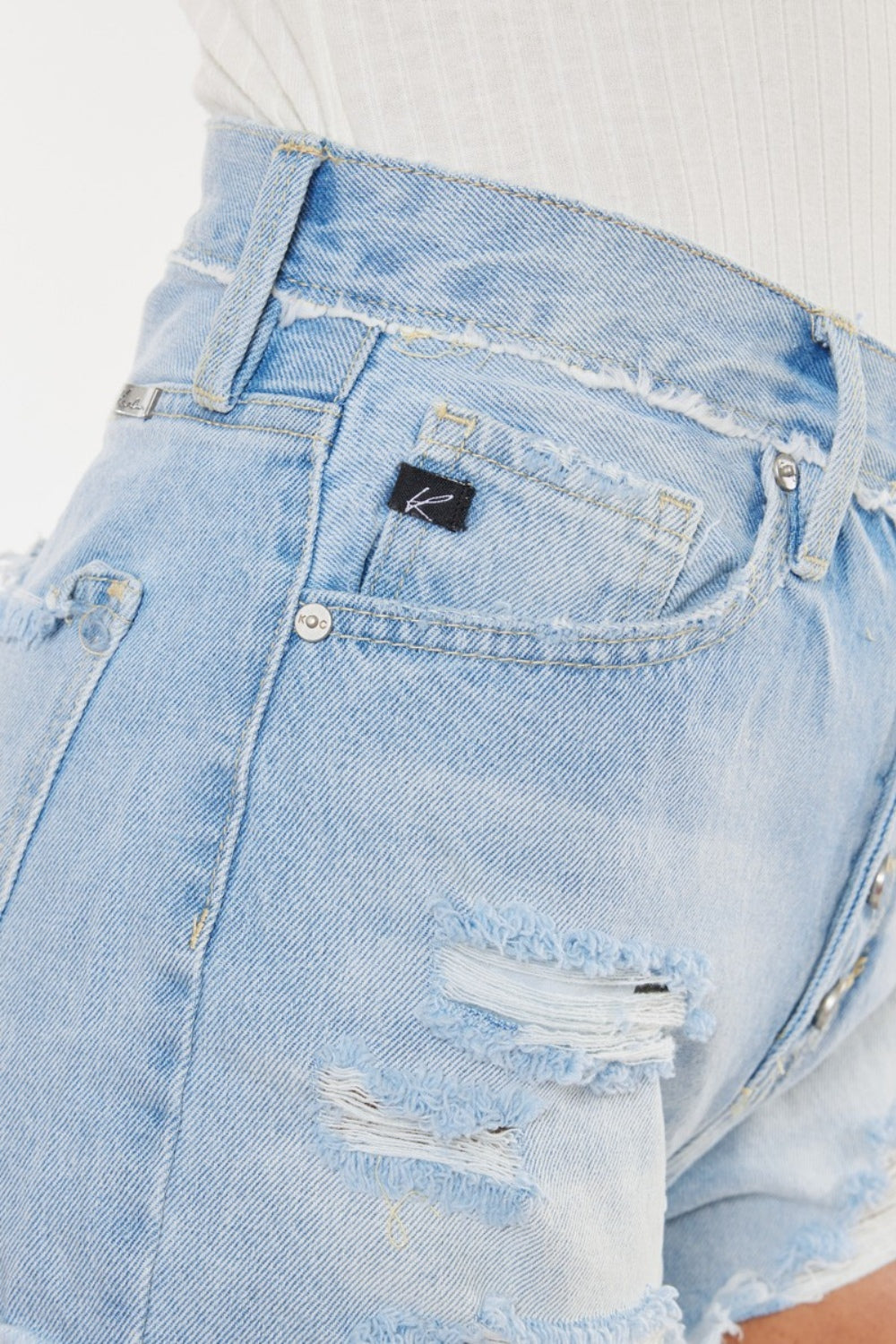 Kan Can Distressed Button Fly Denim Shorts