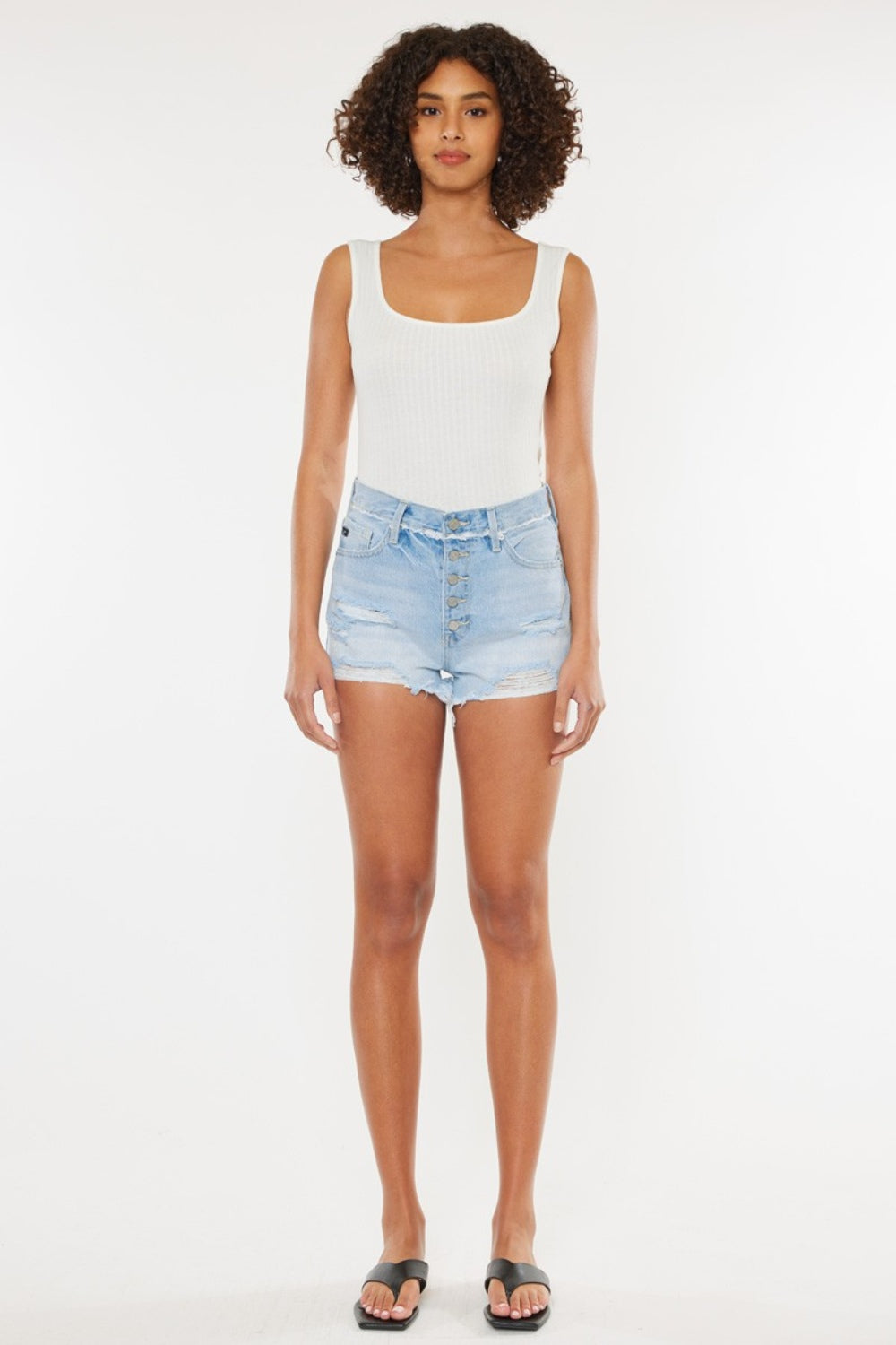 Kan Can Distressed Button Fly Denim Shorts