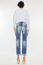 Kan Can High Rise Cuffed Straight Jeans