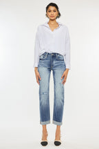 Kan Can High Rise Cuffed Straight Jeans