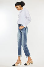 Kan Can High Rise Cuffed Straight Jeans
