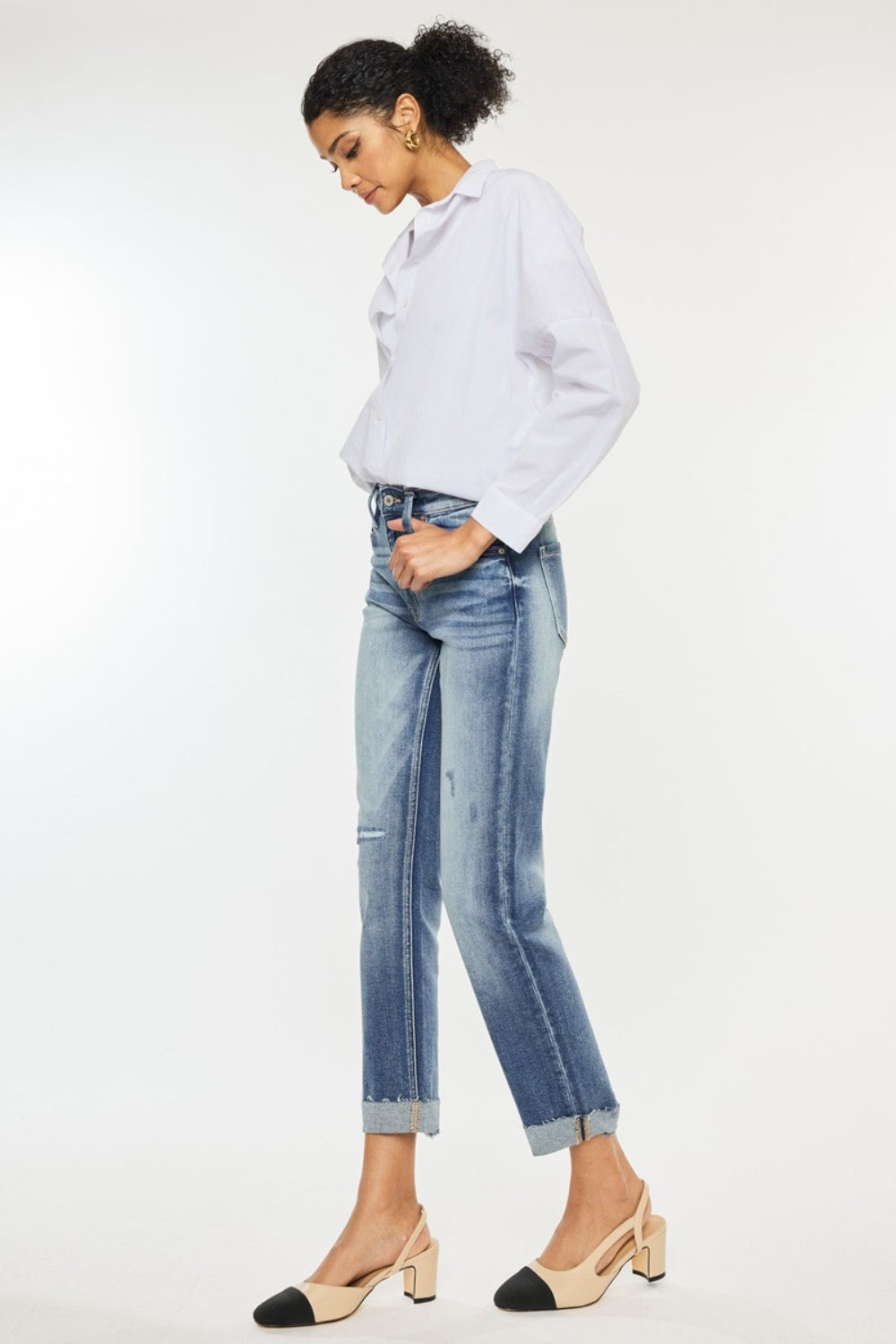 Kan Can High Rise Cuffed Straight Jeans