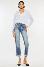 Kan Can High Rise Cuffed Straight Jeans