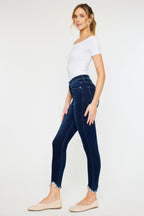 Kan Can High Rise Frayed Ankle Skinny Jeans