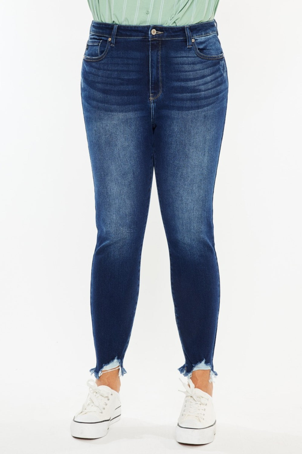 Kan Can High Rise Frayed Ankle Skinny Jeans