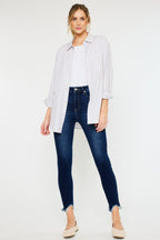Kan Can High Rise Frayed Ankle Skinny Jeans
