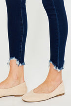 Kan Can High Rise Frayed Ankle Skinny Jeans