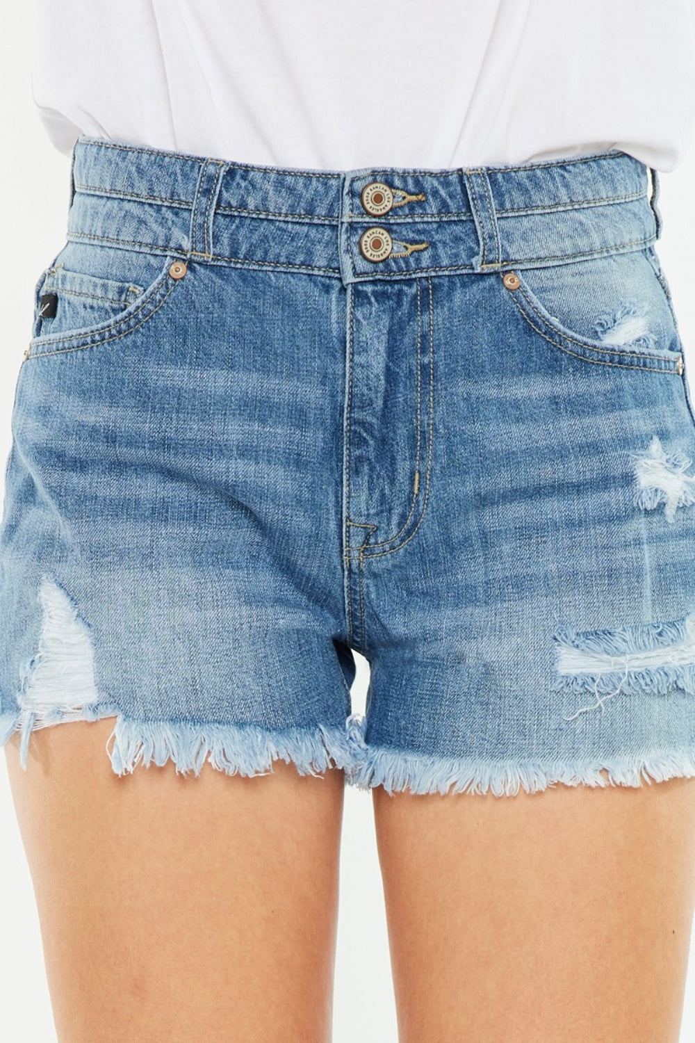 Kan Can High Rise Raw Hem Denim Shorts