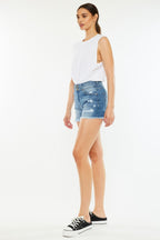 Kan Can High Rise Raw Hem Denim Shorts