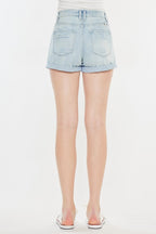 Kan Can High Rise Repaired Mom Denim Shorts