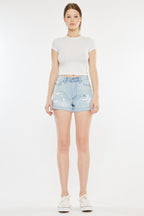 Kan Can High Rise Repaired Mom Denim Shorts