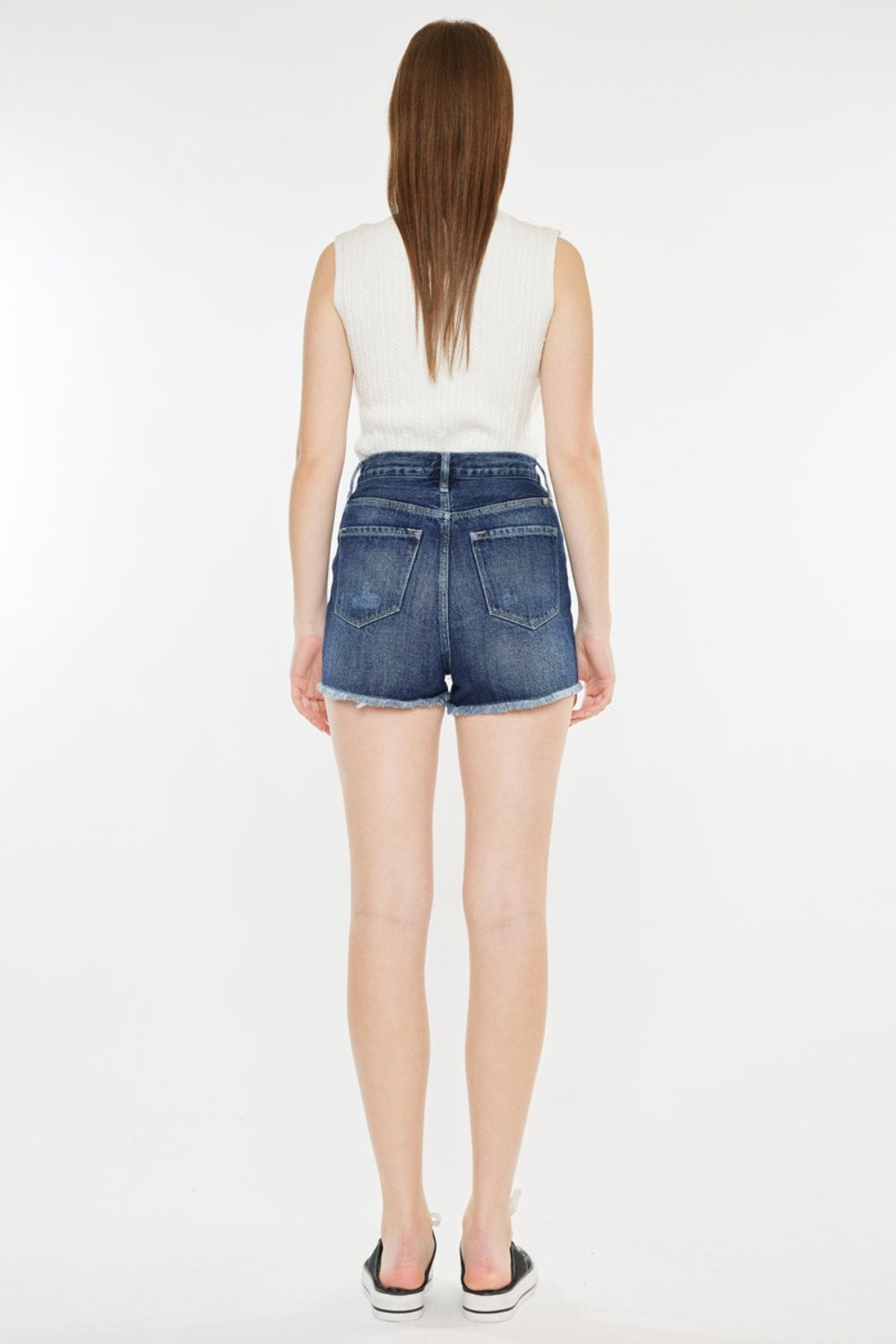 Kan Can Raw Hem Button Fly Denim Shorts