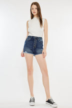 Kan Can Raw Hem Button Fly Denim Shorts