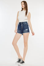 Kan Can Raw Hem Button Fly Denim Shorts