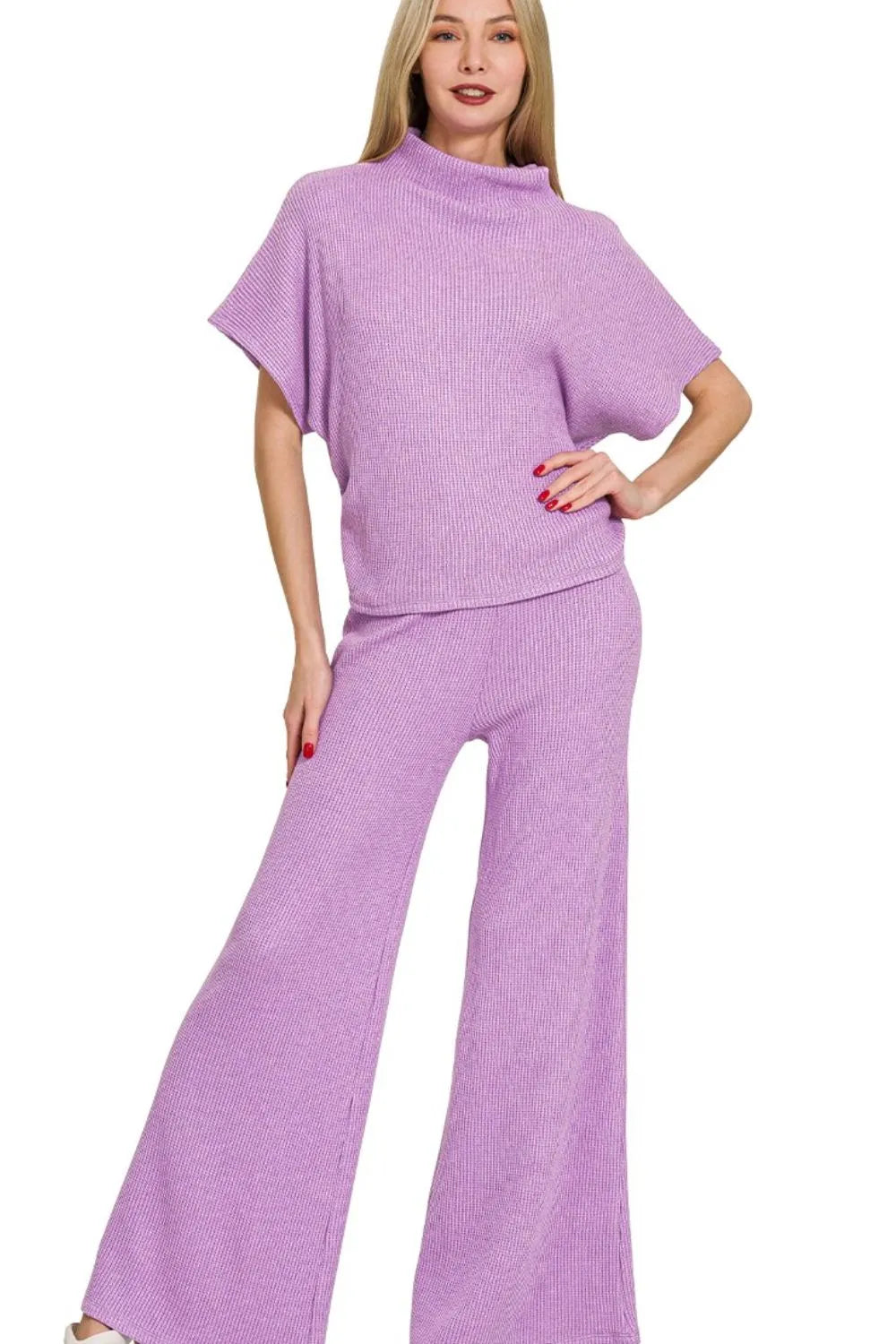 Lavender Knit Sweater & Palazzo Pants Set – Chic, Cozy & Modern