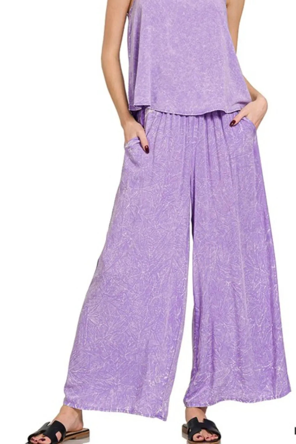 Lavender Shimmer Cami & Palazzo Set – Elegant, Breezy & Versatile