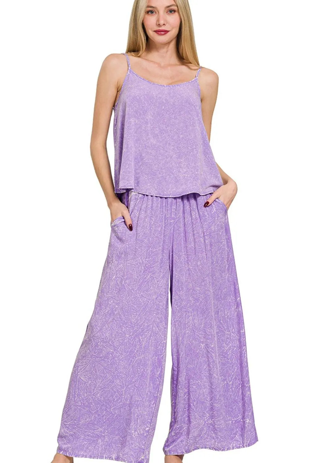 Lavender Shimmer Cami & Palazzo Set – Elegant, Breezy & Versatile