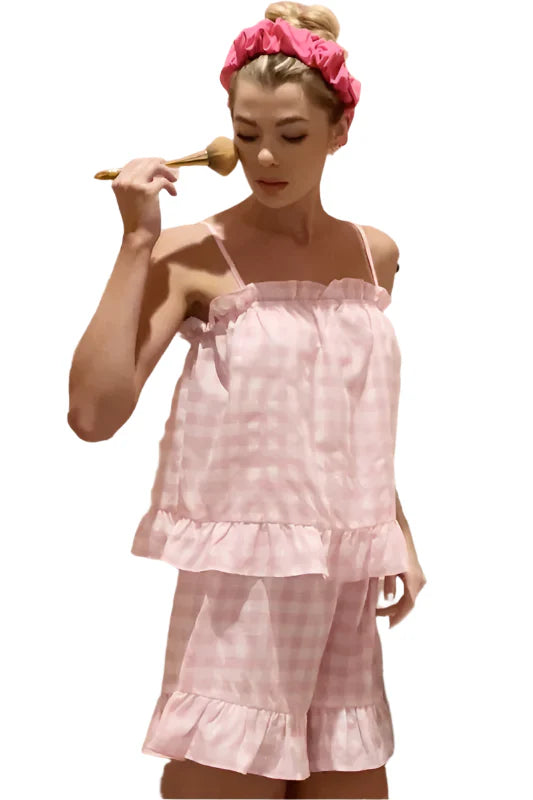 Lime 'N' Chili Gingham Ruffle Trim Cami and Shorts Pajama Set