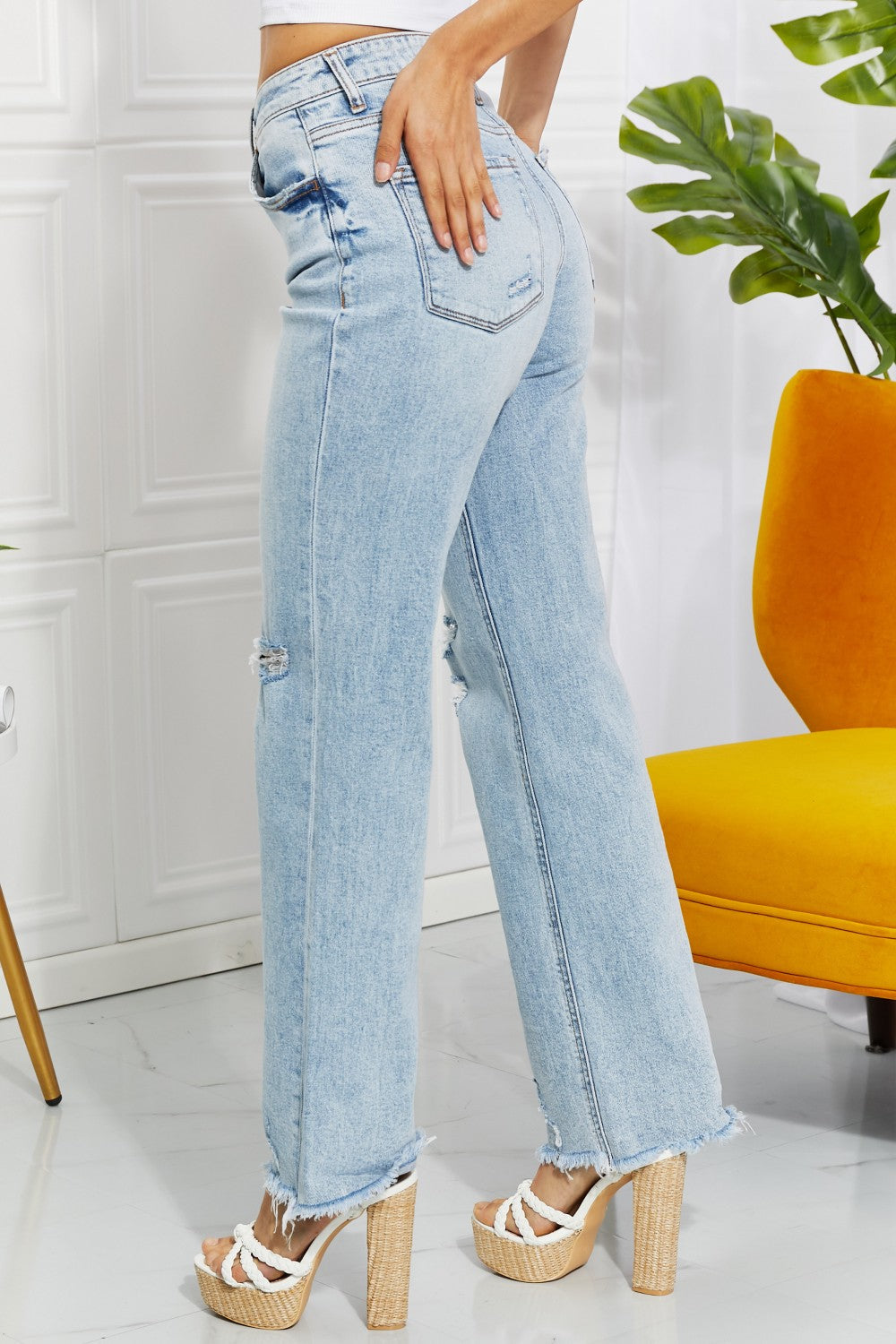 Lovervet High Waist Distressed Straight Cut 90's Dad Jeans