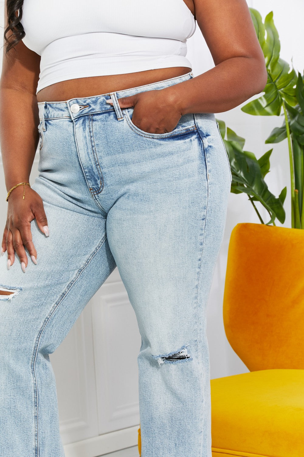 Lovervet High Waist Distressed Straight Cut 90's Dad Jeans
