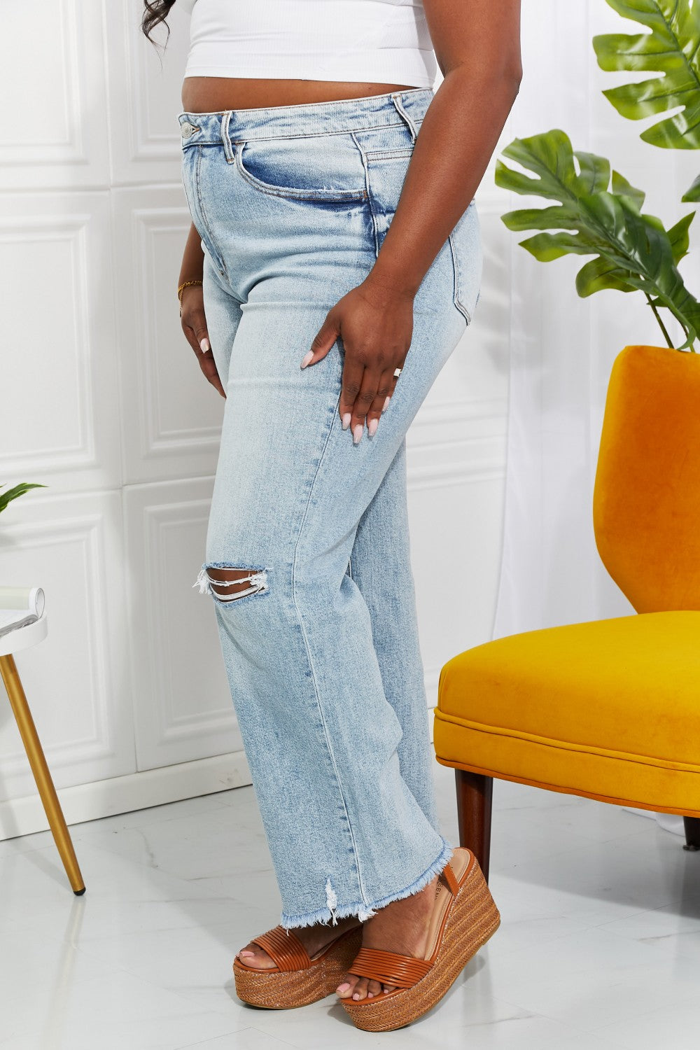 Lovervet High Waist Distressed Straight Cut 90's Dad Jeans