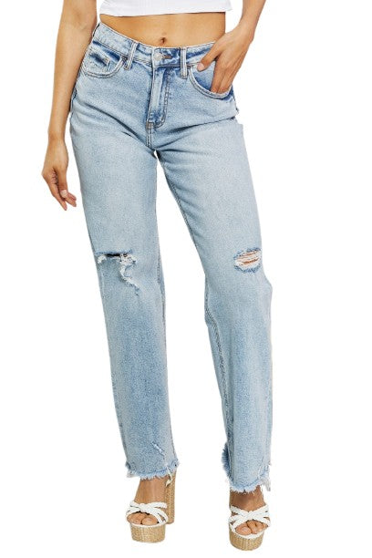 Lovervet High Waist Distressed Straight Cut 90's Dad Jeans