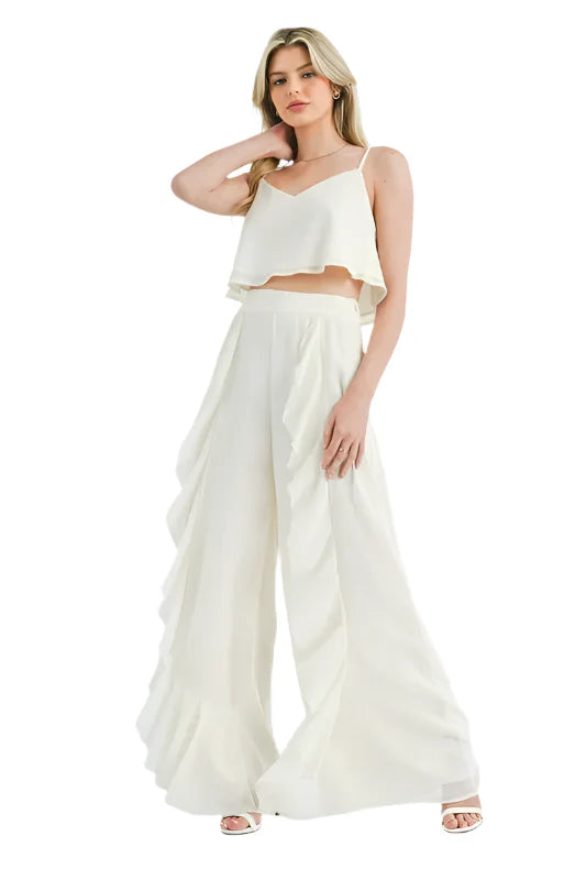 MABLE Crop Cami and Ruffled Wide Leg Pants Set