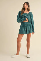 MABLE Embroidered Scalloped Lace Top and Short Set