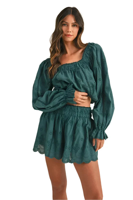 MABLE Embroidered Scalloped Lace Top and Short Set