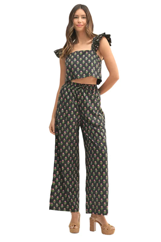 MABLE Floral Print Ruffle Top and Pants Set