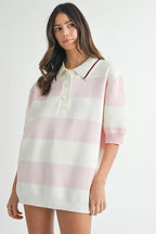MABLE Oversized Stripe Polo Collar Sweater