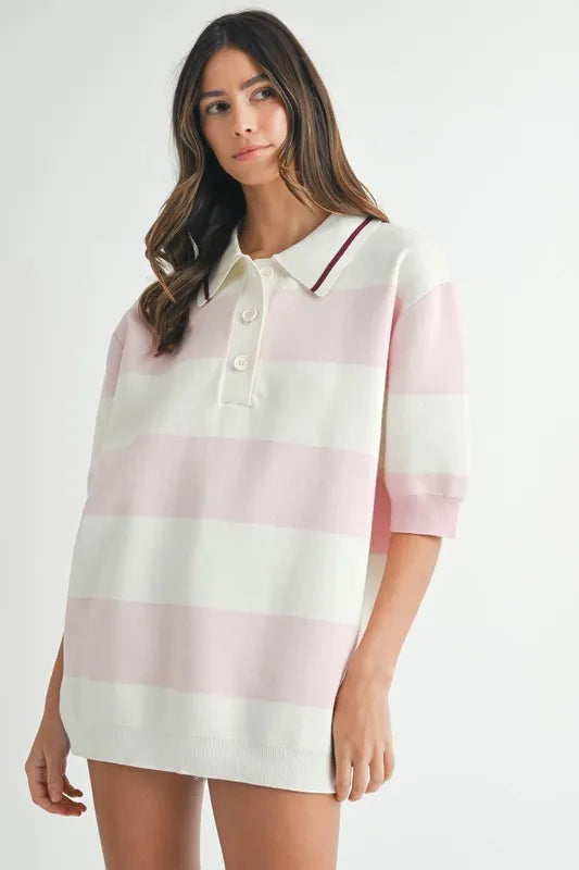 MABLE Oversized Stripe Polo Collar Sweater