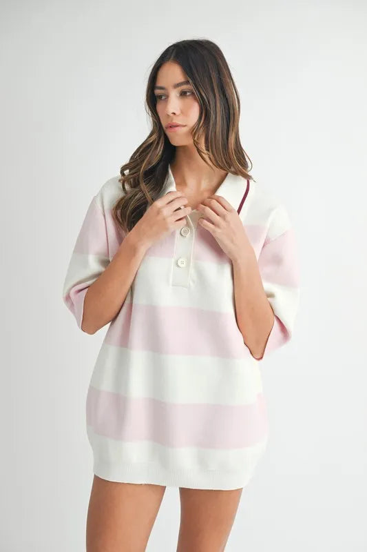 MABLE Oversized Stripe Polo Collar Sweater