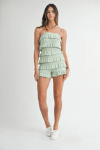 MABLE Pointelle Knit Fabric Ruffled Tube Romper