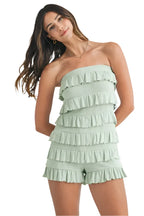 MABLE Pointelle Knit Fabric Ruffled Tube Romper