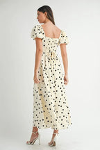 MABLE Polka Dot Puff Sleeve Midi Dress