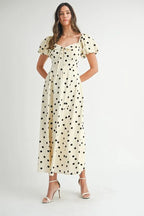 MABLE Polka Dot Puff Sleeve Midi Dress
