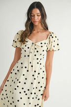 MABLE Polka Dot Puff Sleeve Midi Dress