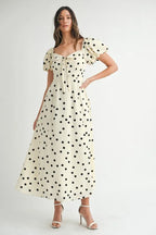 MABLE Polka Dot Puff Sleeve Midi Dress
