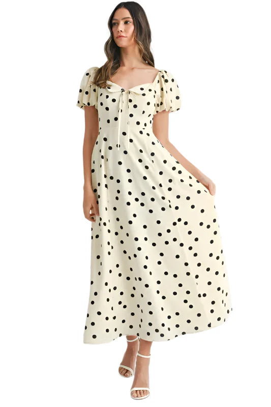 MABLE Polka Dot Puff Sleeve Midi Dress