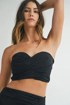 MABLE Ruched Tube Crop Top and Skirt Set