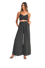 MABLE Smocked Bralette Crop Top and Wide Leg Pants Set